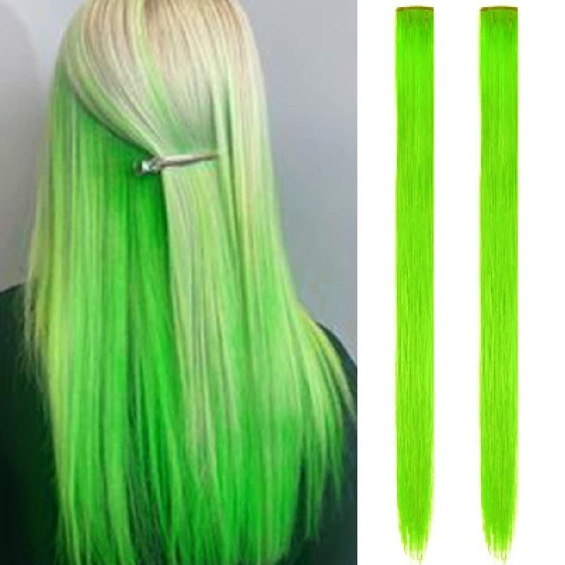 Aosiwig 2 STÜCKE Clip-In Haarverlängerungen Bunte Party-Highlights Gerade Regenbogen-Haarteile Festival Halloween Cosplay Für Frauen Mädchen