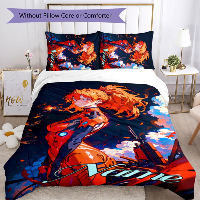 3pcs Custom Name Asuka Langley Soryu Bedding Set Duvet Cover Closure Includes 1 Duvet Cover & 2 Pillowcases for All Seasons Bedroom Decor