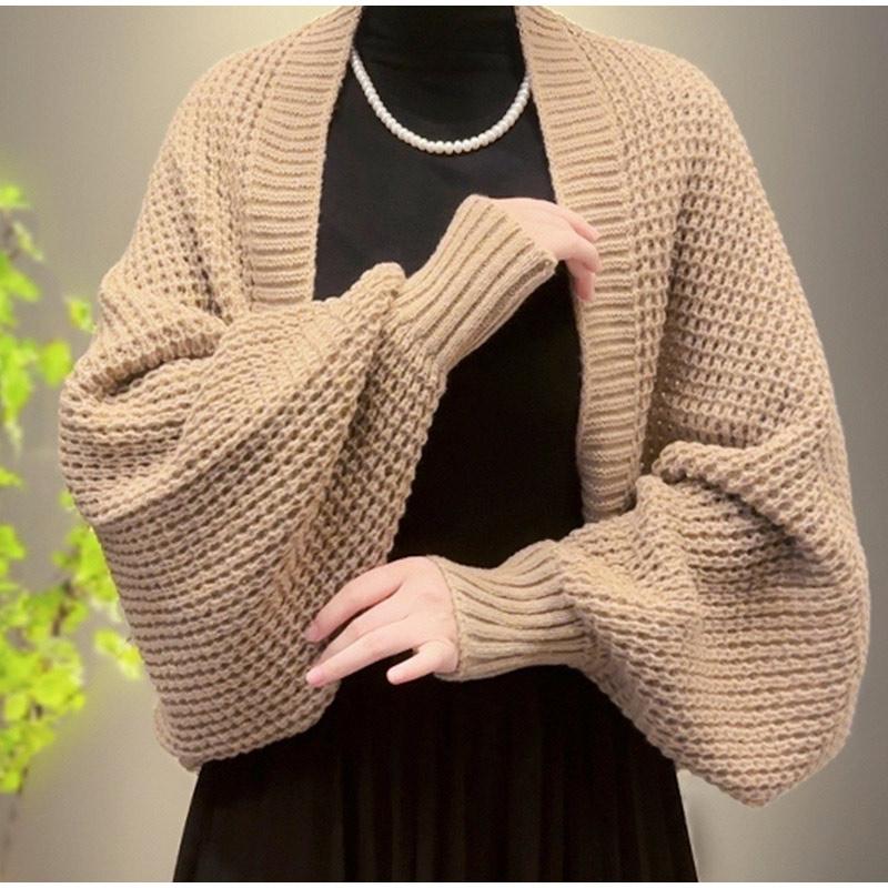 Maglioni da donna corti, a maniche lunghe, con apertura frontale, cardigan leggero in maglia, scialle, poncho