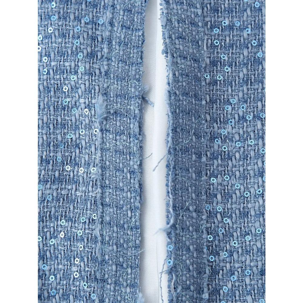 Women's Sequin Stand Collar Long Sleeves Pockets Short Jacket Coat Spring and Autumn New Female Chic Cardigan Jacket