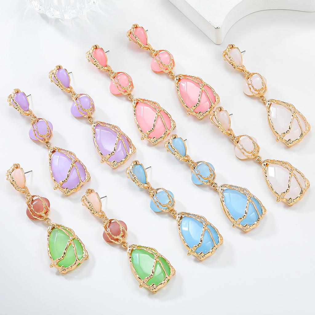 Bohemian Women Earrings Resin Vintage Geometry Piercing Hoop Jewelry Accessories