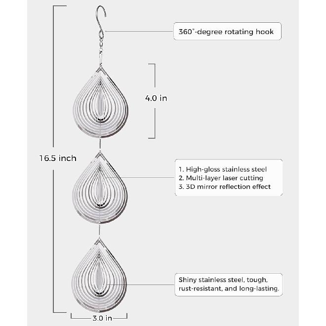 Highly Reflective 3D Bird Scare Discs -Water Droplets Wind Spinners Outdoor Deterrents To Keep Birds Away, Sparkly Bird Reflectors for Garden, Patio