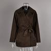 Vintage Brown Suede Jacket Women Elegant Fashion Coat Fall Winter