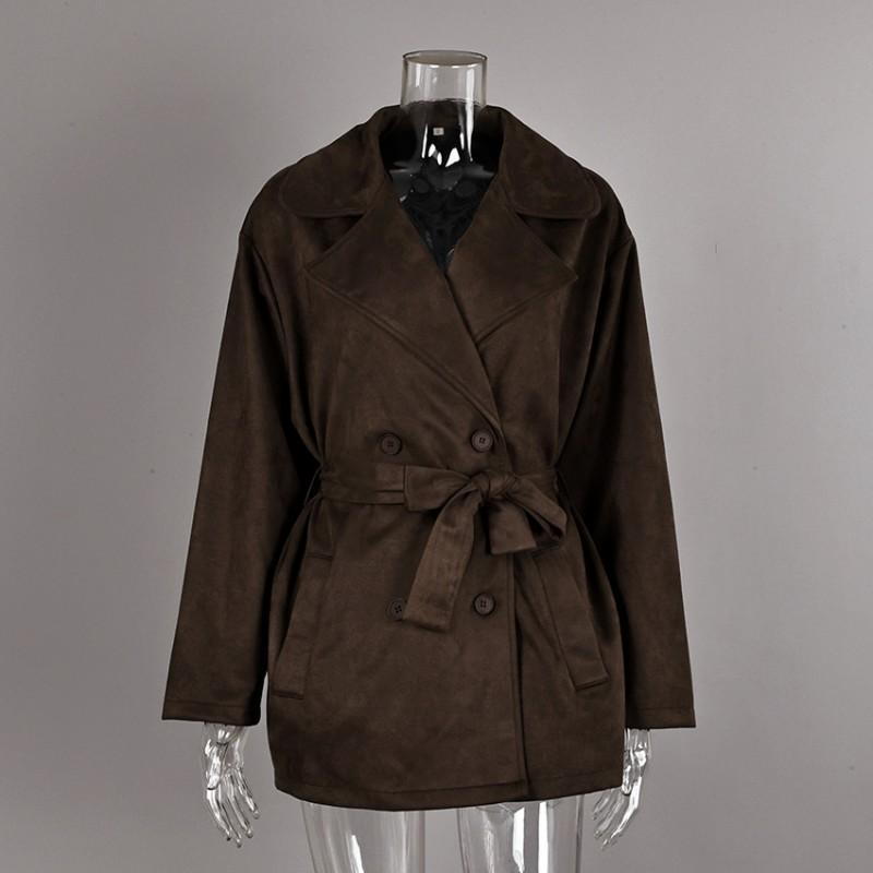 Vintage Brown Suede Jacket Women Elegant Fashion Coat Fall Winter