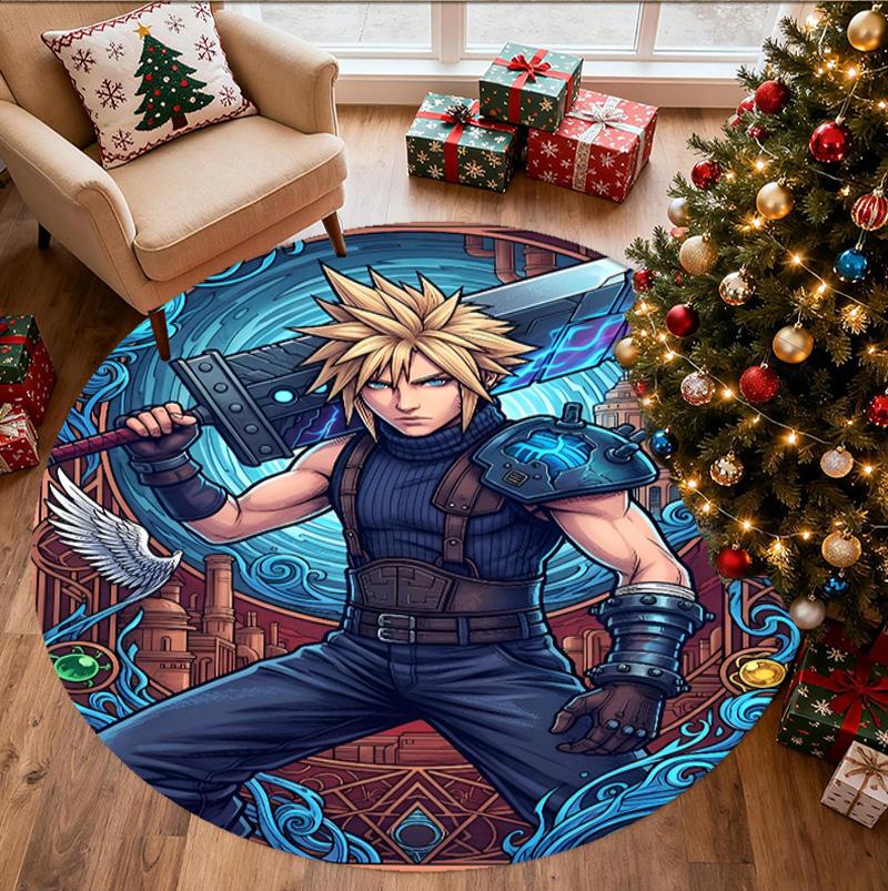 Final Fantasy Pattern Round Rug, Indoor/Outdoor Mat, for Picnic, Gameroom, Bedroom, Office, Living Room, Home Decor Carpet, Birthday Gift