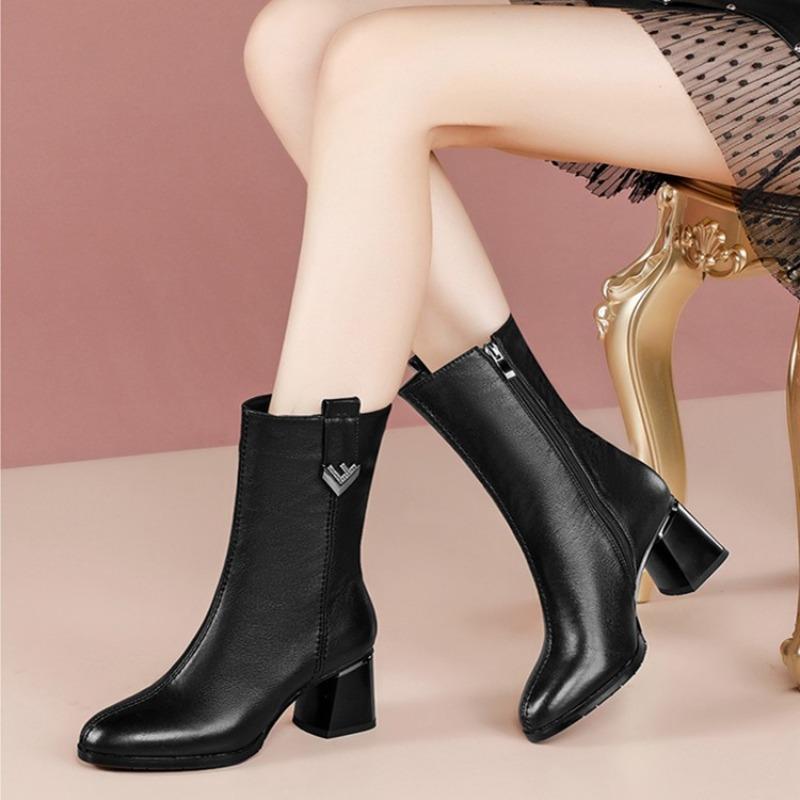 Autumn and winter new thick-heeled women's medium boots fashionable versatile thin boots medium boots Martin boots women