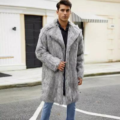 Pánský středně dlouhý kabát z umělé kožešiny Límec Teplý zimní svrchní kabát Neformální Streetwear