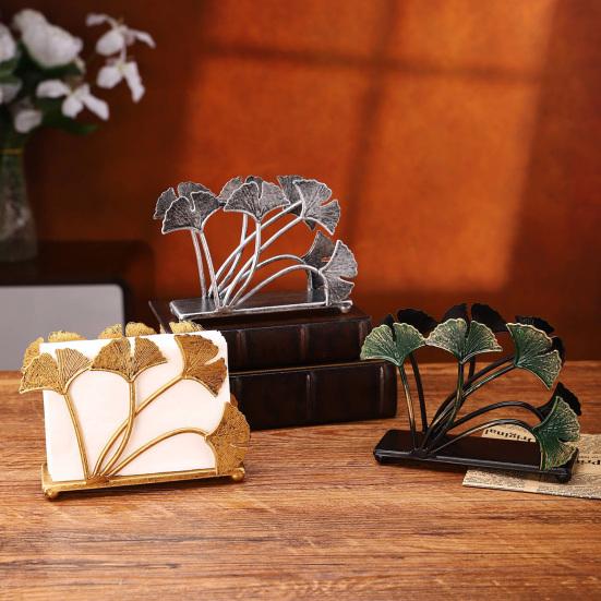 Ginkgo Vertical Napkin Holder Rustic Ginkgo Leaves Napkin Storage Holder Metal Paper Towel Dispenser Kitchen Tabletop Decorative Organizer