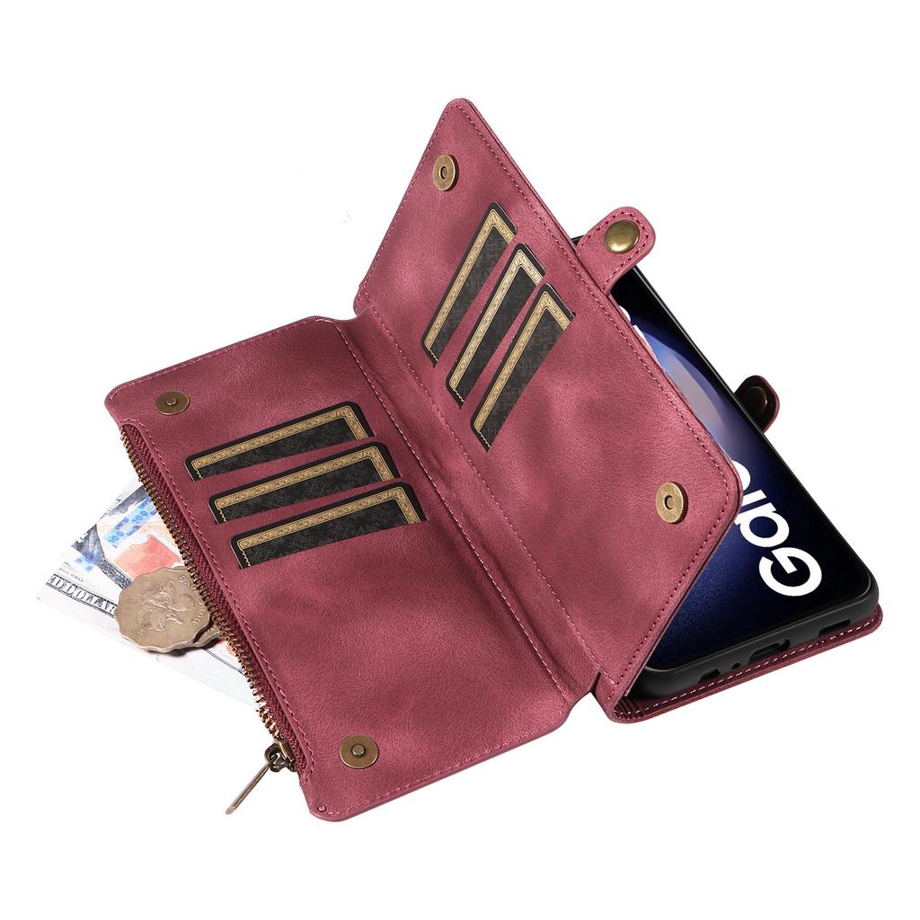 Samsung S24 Leather Case | S23 FE Zipper Wallet | S22plus Mobile Phone Case | S23Ultra Bracket Protective Cover