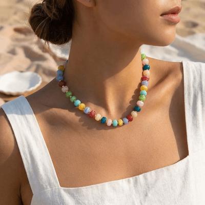 Acrylic Colorful Resin Beads Necklace Retro Neck Accessory Ethnic Style Chain Necklace  Women