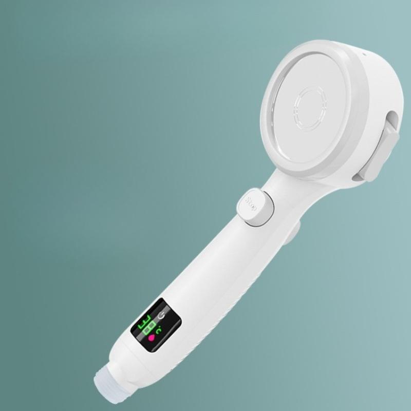 Digital LED Handheld Shower Head Water Saving High Pressure Showerhead Pressurized Adjustable Spray LCD Temperature Display argento