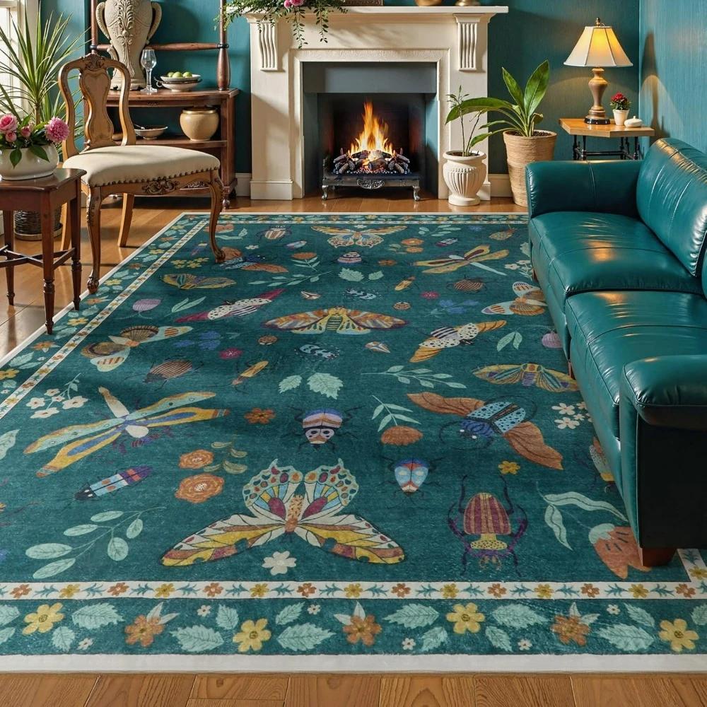 Green Moth Insect Plant Carpet for Bedroom Living Room Decor Lounge Balcony Soft Floor Mat Coffee Table Kitchen Dining Room Rug