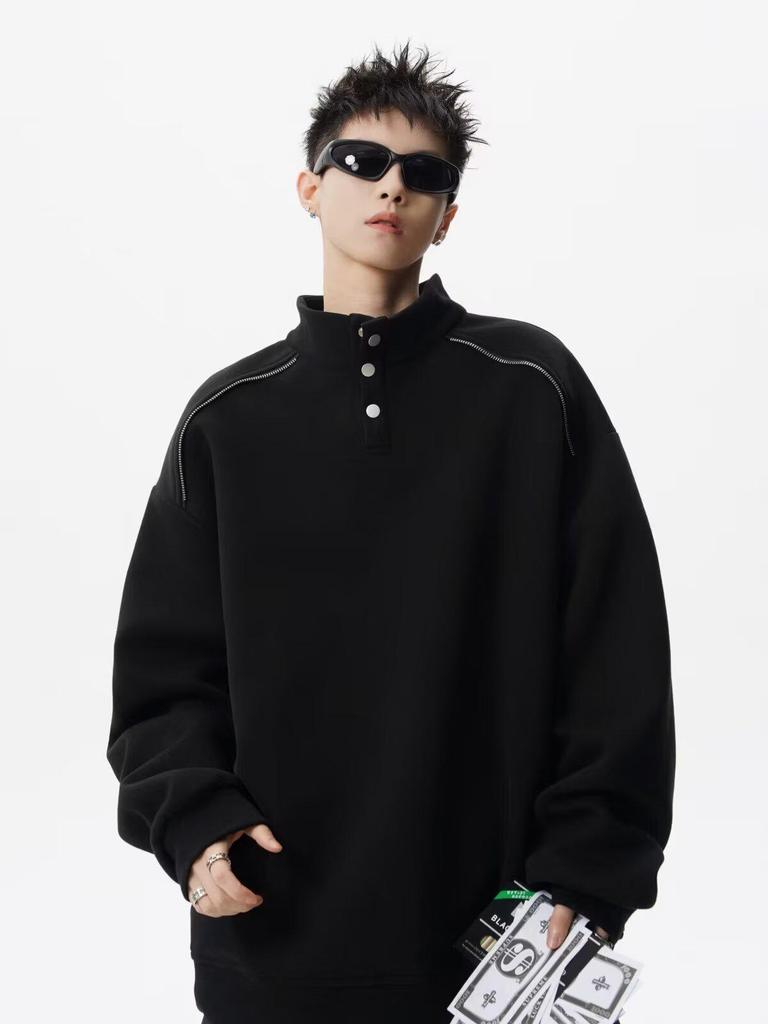 Men's Loose-Fit Streetwear Hoodie: High-End Patchwork Stand-Up Collar, Spring/Autumn Casual Jacket