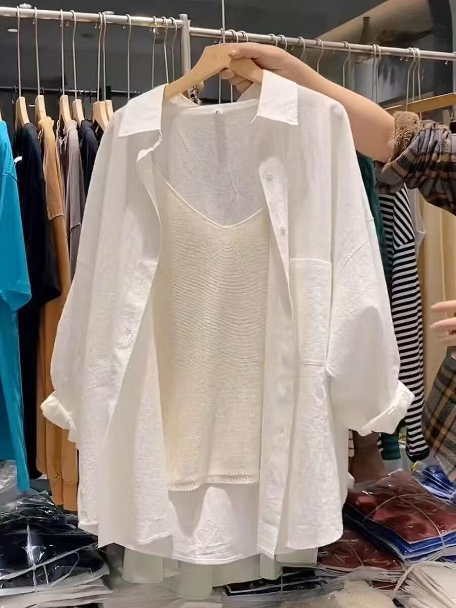 

Женская белая рубашка средней длины в нишевом французском стиле – Весна/Лето 2025, свободный крой L [60-67.5 kg]