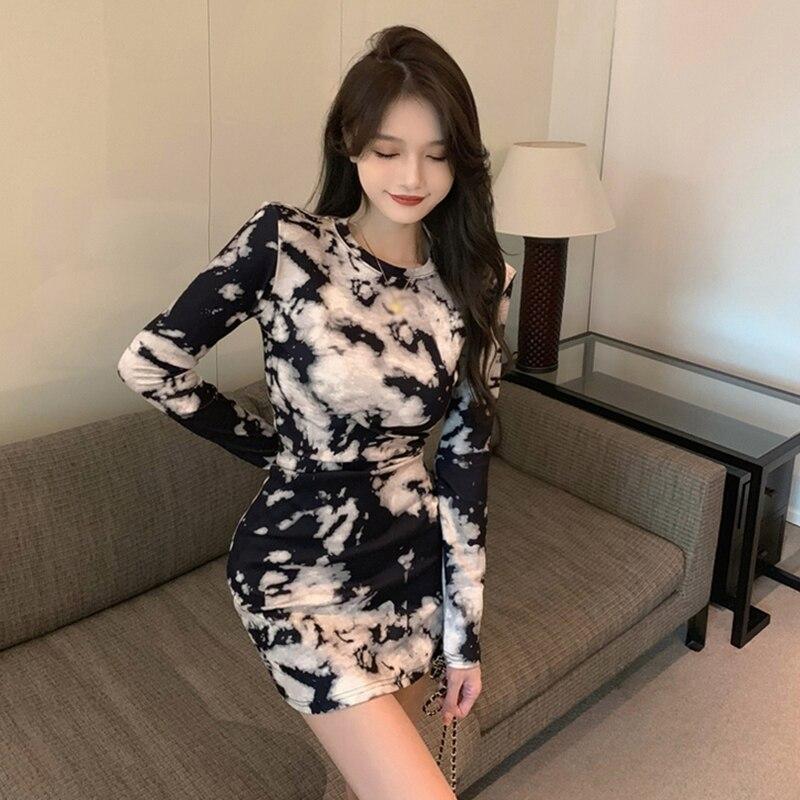 Women's Dress Tie-dyed Slim Long Sleeves