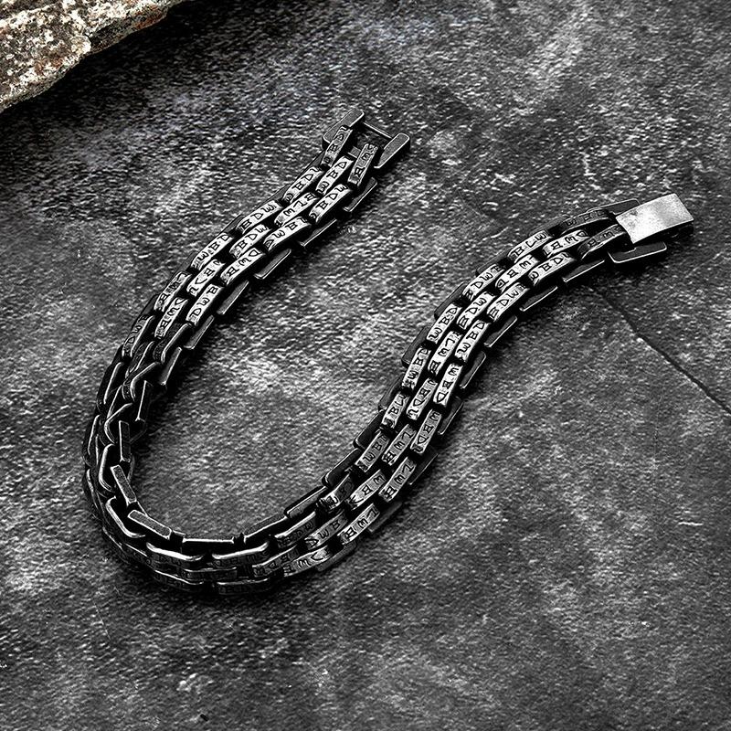 Male viking characters Bracelet 10MM Wide Stainless Steel Chain Charm Bracelets Hand Bands for Men's Vintage Boy Hand Jewellery