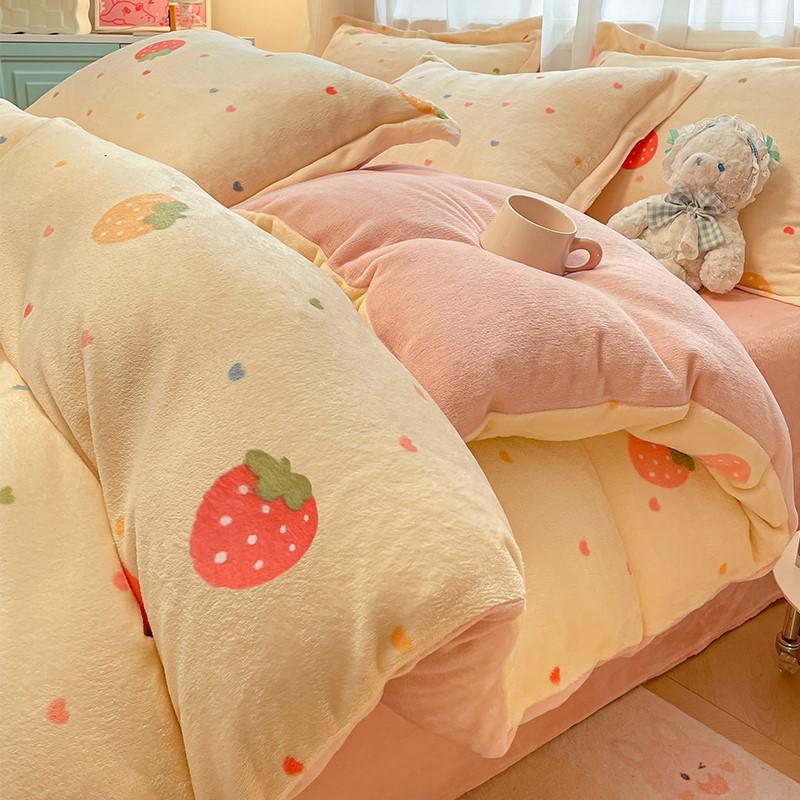 Thickened Milk Fleece Four-Piece Set Cartoon Coral Fleece Quilt Cover Fleece Bedding Flannel Sheets