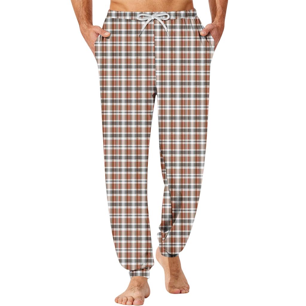 Men's Plaid Print Jogger Pants with Drawstring and Pockets - Casual Loungewear for Home and Everyday Wear
