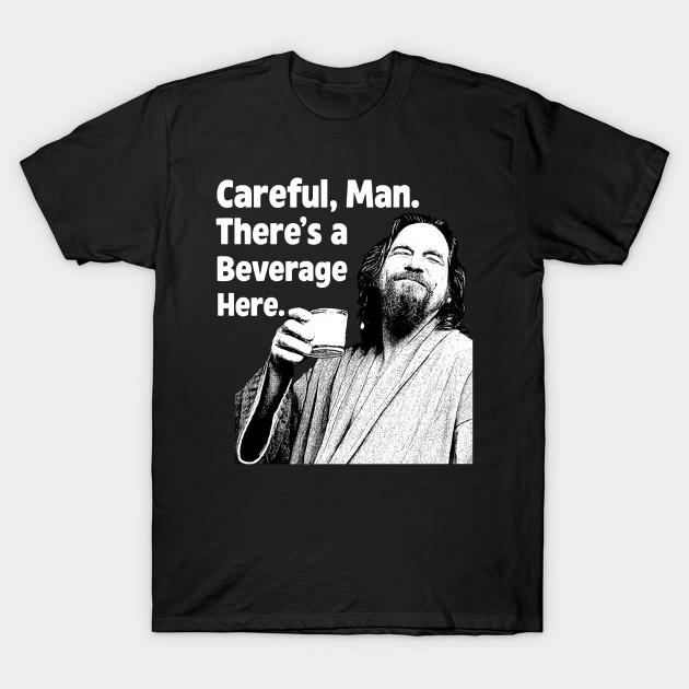 

Men Black Print T-shirt The Big Lebowski - Careful Man There S A Beverage Here No-Cut Transfer Paper Print Cotton Tshirt L чорний