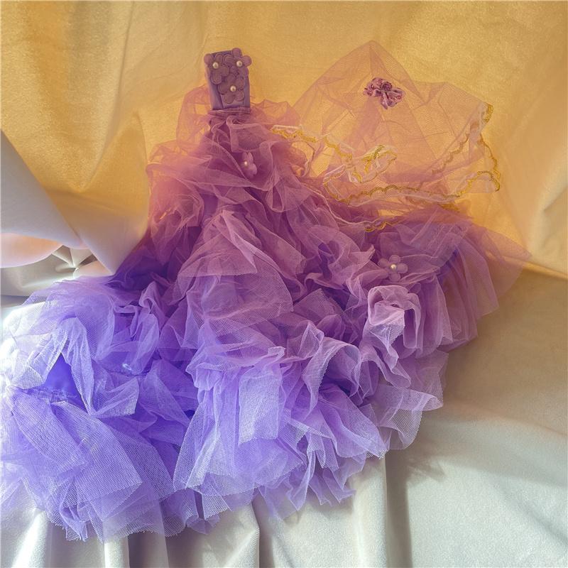 Princess Elegant Drag Tail Wedding Dress +Veil + Bow Hair Clip for 30cm Doll Clothes Kid DIY Toy Girls Gift Accessories