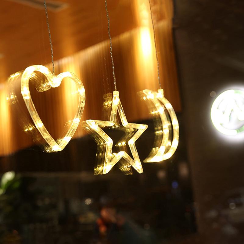 1Pcs Christmas LED String Light Sucker Christmas tree Pendant Window Ornaments  Snowflake Santa Bells Fawn Pentagram