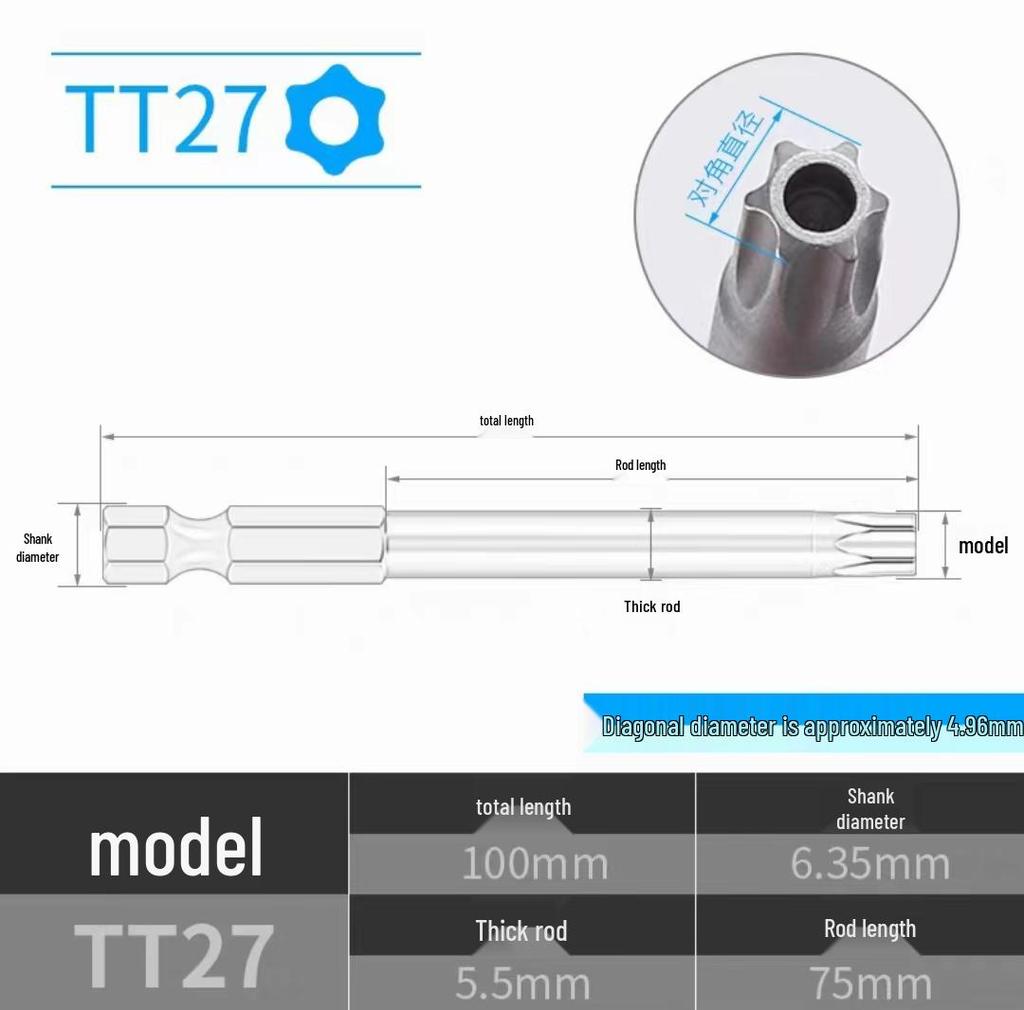 Plum Blossom Magnetic Hex, Phillips & Star Head Screwdriver Bits (T5-T25)