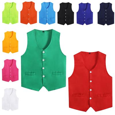 Kids Boys Girls Button Volunteer Vest Solid Color V Neck Sleeveless Irregular Hem Waistcoat Volunteers Activities Uniform