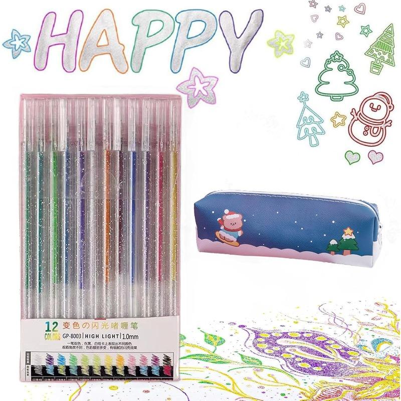 Glitter Gel Pens, Multicolor Glitter Pens for Writing, Drawing, Crafting (12 Colors)