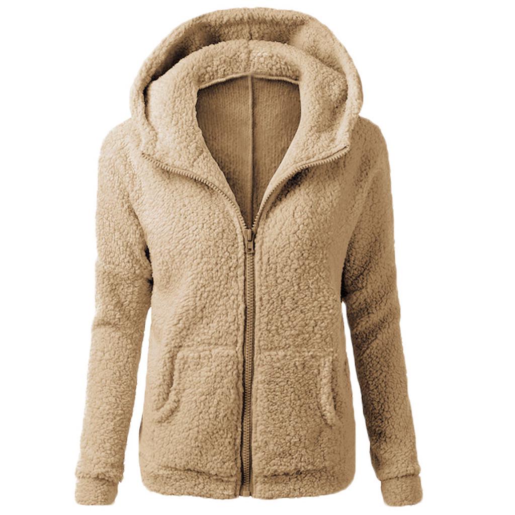 Frauen Kapuzenpullover Mantel Winter Warm Wolle Reißverschluss Mantel Baumwollmantel Outwear