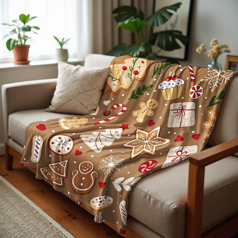 Neutral Vintage Xmas Cookie Soft Flannel Blanket Breathable Warm Throw for Office Car Sofa Kids Room Birthday Xmas Gift