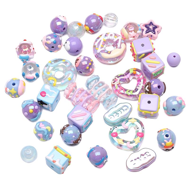 Acrylic Three-Dimensional Painted Beads Cartoon Colorful Hand-Painted Beads DIY Bracelet Mobile Phone Chain Accessories Fashion Handmade
