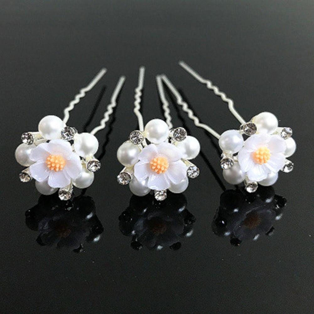 Metal Bridal Hairpin U-shaped Rhinestone Hair Clip Elegant Crystal Flower Hair Fork  Wedding