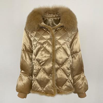 OFTBUY 2024 Big Fox Fur Collar New Winter Women Satin  Real Natural Mink Duck Down Jacket Female Short Loose 90% Coat Outerwear