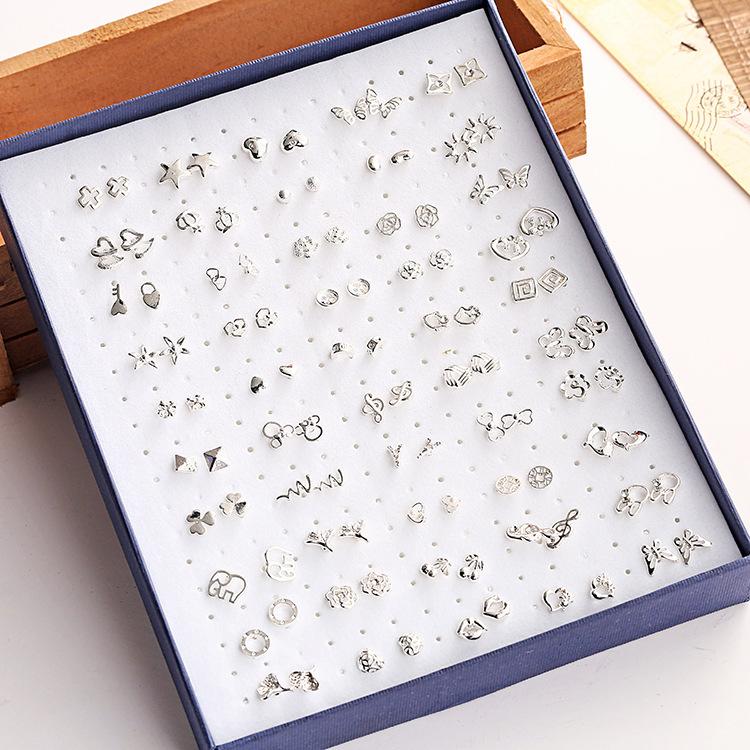 

50 Pairs Of Boxed Mixed Batch Small Stud Earrings, Fashionable Hollow Diamond Stud Earrings