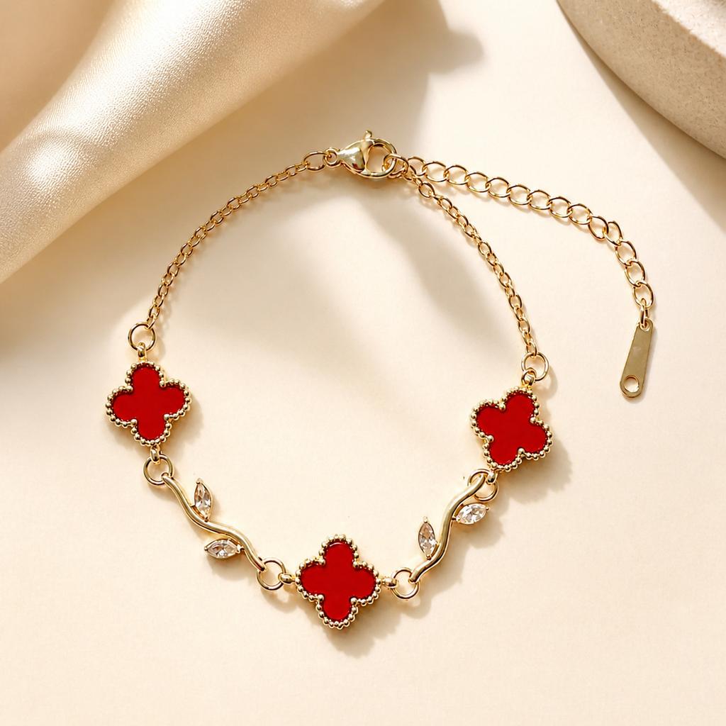 European and American Light Luxury Four-leaf Clover Zircon Bracelet Female Titanium Steel Does Not Fade Niche High-end Accessories