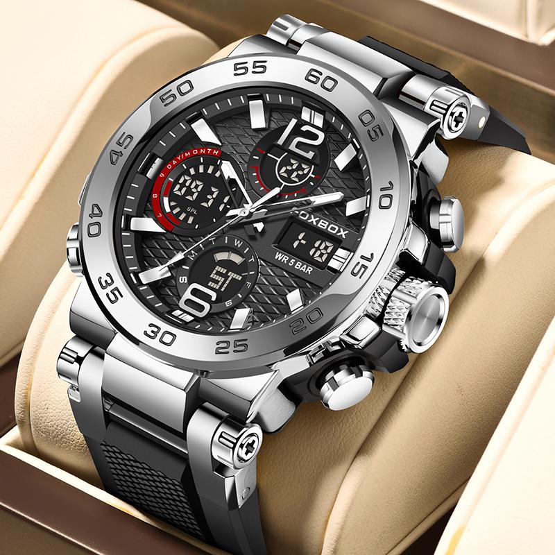 Fashion Business LED Backlight Alarm Quartz Chronograph Clock Male Waterproof Luminous Diving Watch Men Reloj Hombre+Box