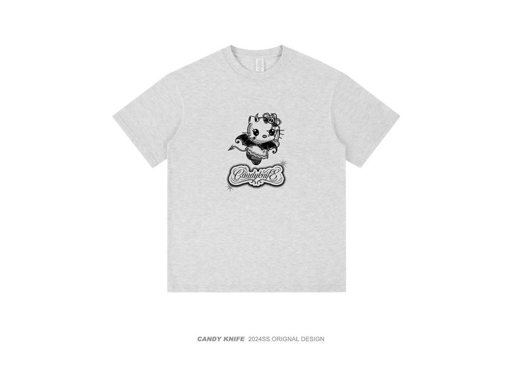 American Retro Short Sleeve Kitten Cartoon Women's Loose Top