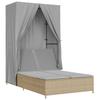 Double Sun Lounger with Canopy and Curtains Beige Poly Rattan