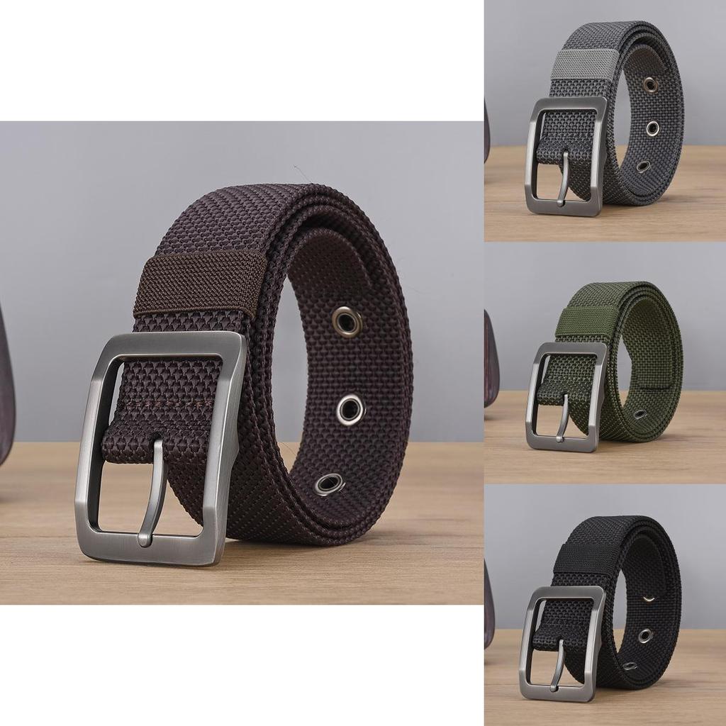 Mens Fashion Canvas Belt With Alloy Pin Buckle And Foursided Geometric Pattern For Commuting