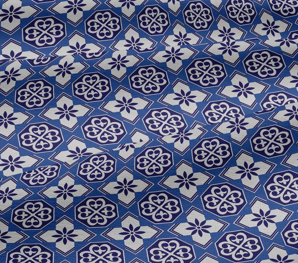 oneOone Cotton Flex Arctic Blue Fabric Floral & Tiles Moroccan Sewing Craft Projects Fabric Prints By Meter 40 Inch