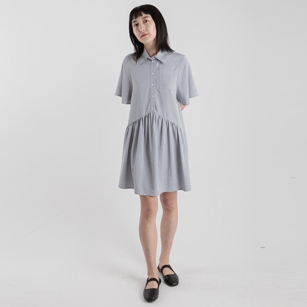 Wimzi Mind Blossom Short-Sleeve Shirt Dress Ash Blue