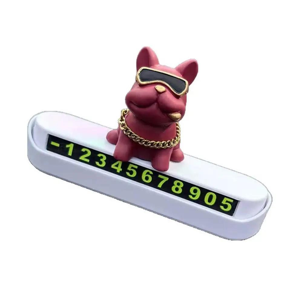 

Temporary Parking Number Plate Creative Bulldog Auto License Decor Interior Ornament Dashboard Car Decoration Mobile X4W5