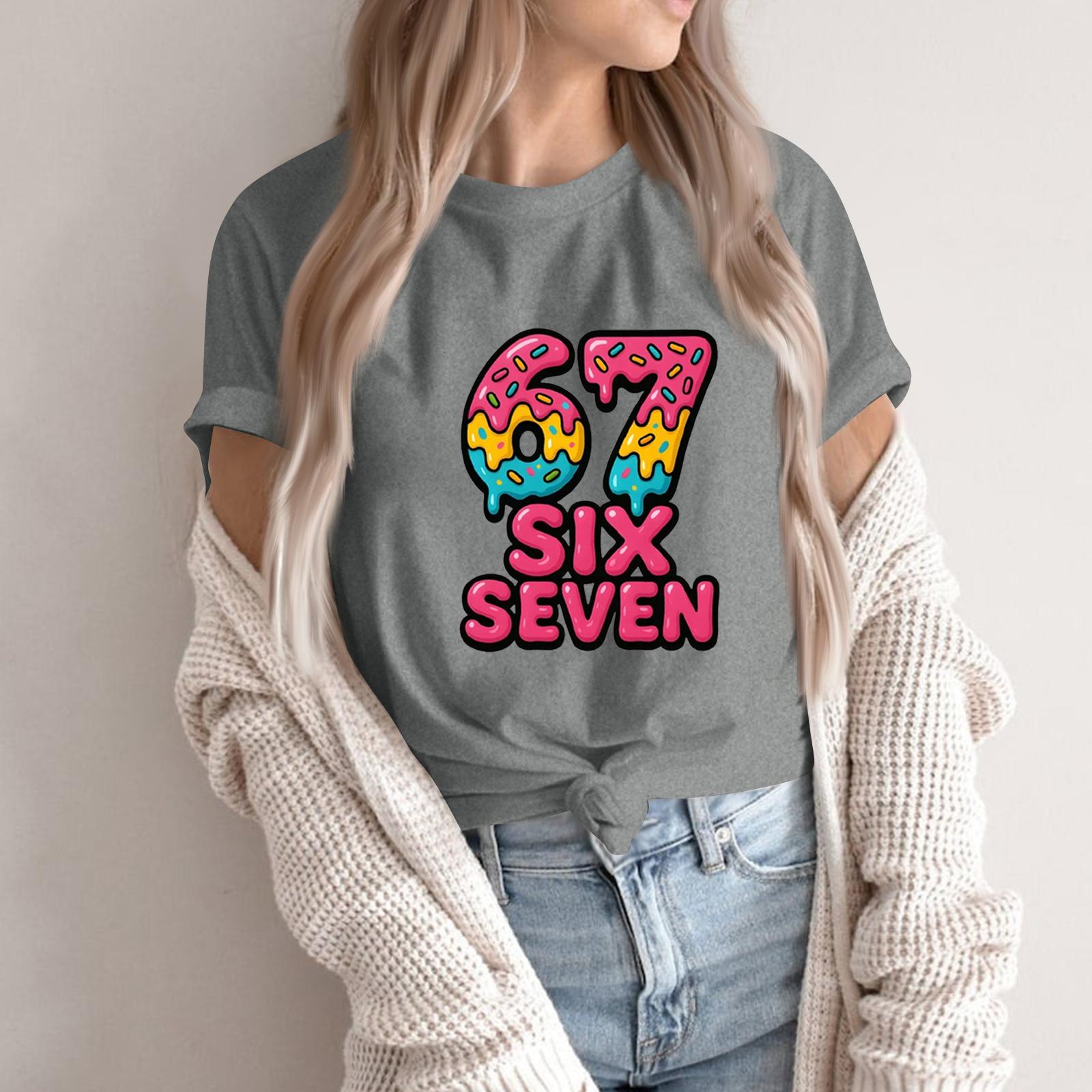 

Женская модная повседневная футболка с коротким рукавом и принтом, топ с круглым вырезом M