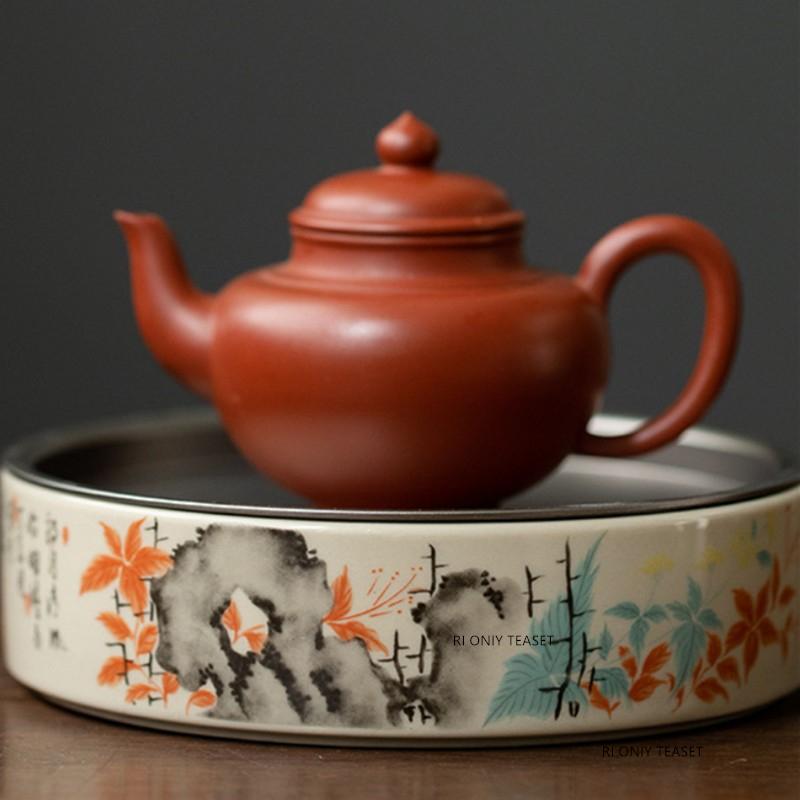 Round Ceramics Tea Tray Drainage Water Storage Tray Household Pot Bearing Teapot Teacup Mat Chinese Tea Set Decors Accessories
