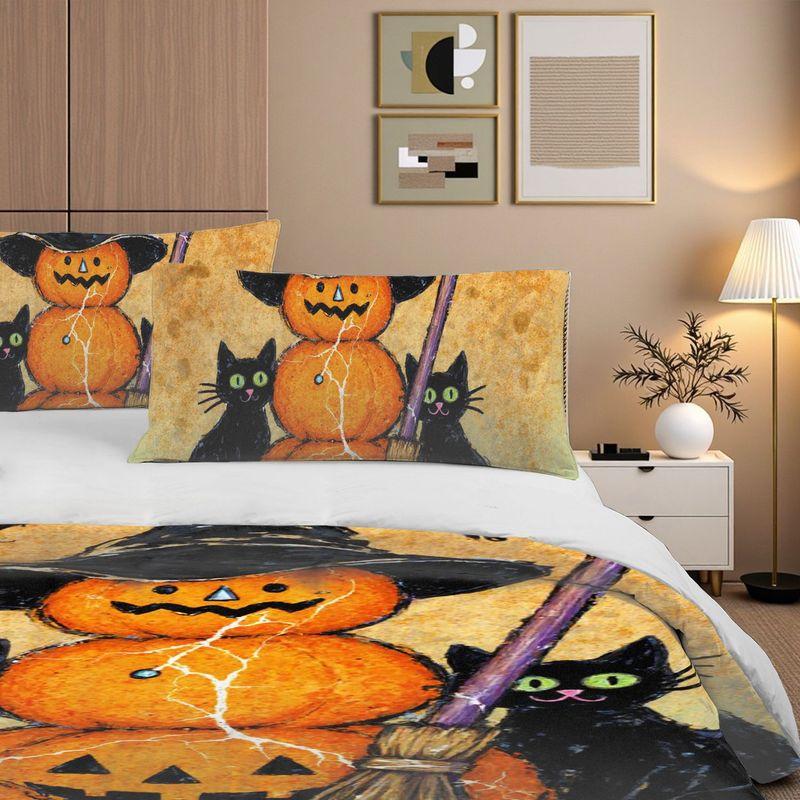 3-Piece Bedding Pillowcase Quilt Cover Set Halloween Pumpkin Black Cat 2D Digital Printing Suitable For Bedroom Dormitory Decor