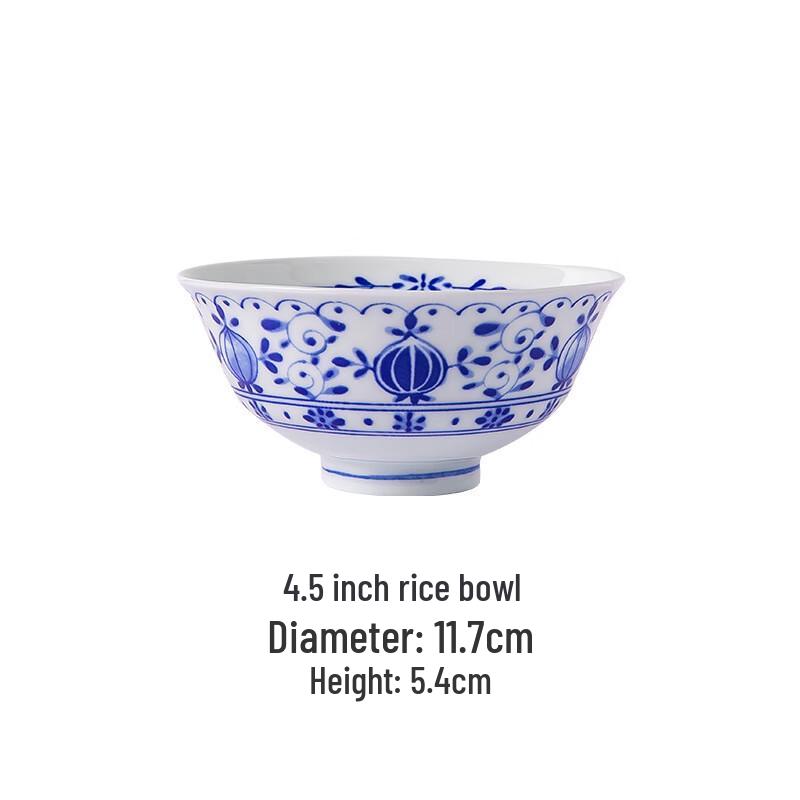 Ruhan Japanese Style Blue and White Ceramic Rice Bowl Set