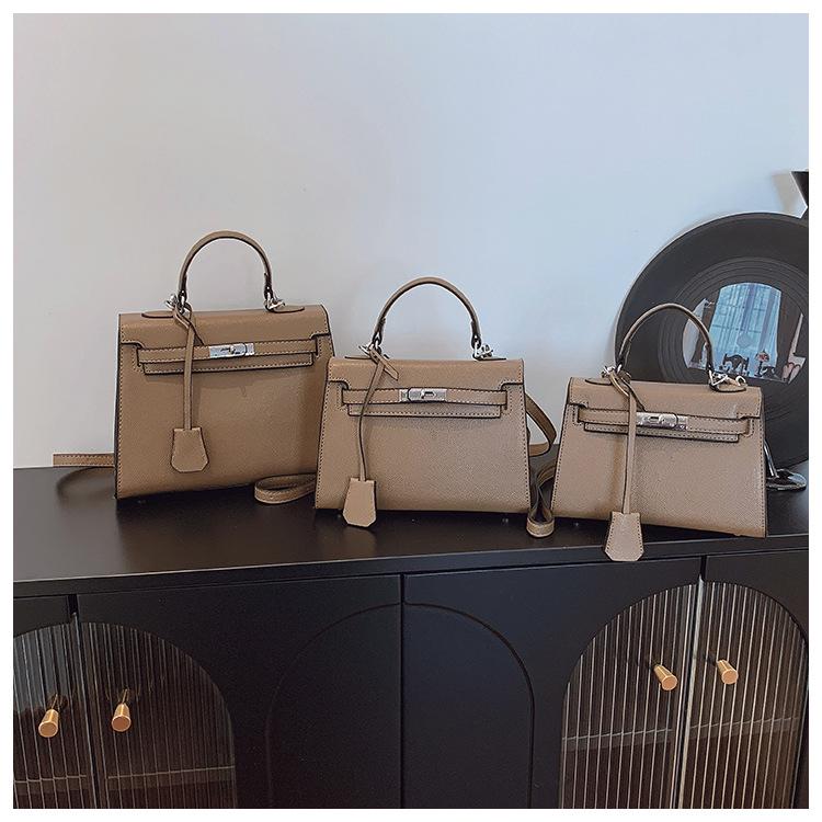 Women's Versatile Lychee Pattern Kelly Bag - Fashionable Large-Capacity Shoulder and Crossbody Handbag