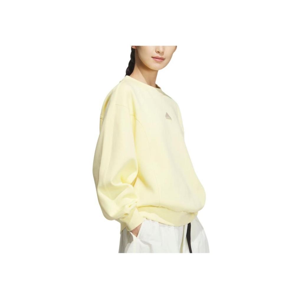 Adidas Logo Doubleknit Crew Logo Print Loose Long Sleeve Sweatshirt Women Sweatshirt Yellow JJ3569
