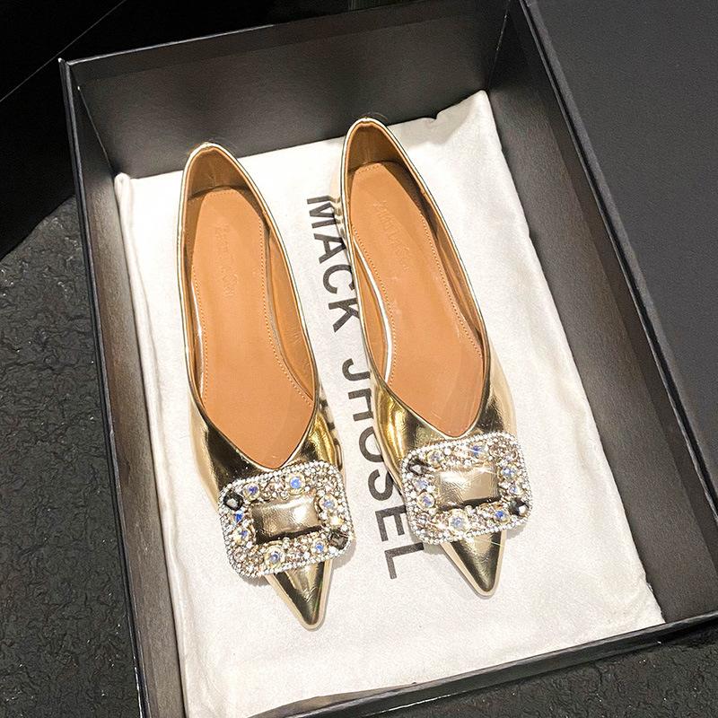 

Остроносые туфли-лодочки женские новые на плоской подошве серебристые туфли с неглубоким вырезом нежные женские туфли 42