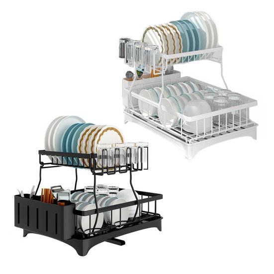 Tableware Stand Dish Drying Rack Large Capacity Double-Layer Design Anti-Rust Coating